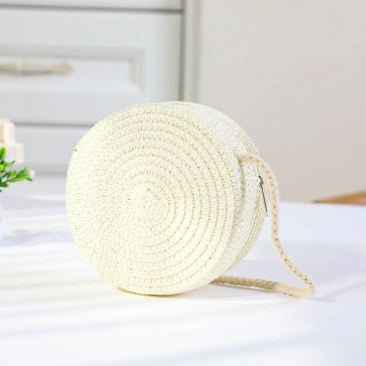 Fashion Round Woven Bow Girls Crossbody Bag Simple Baby Kids Beach Purse Clutch Casual Straw Flower Children's Shoulder Bags
