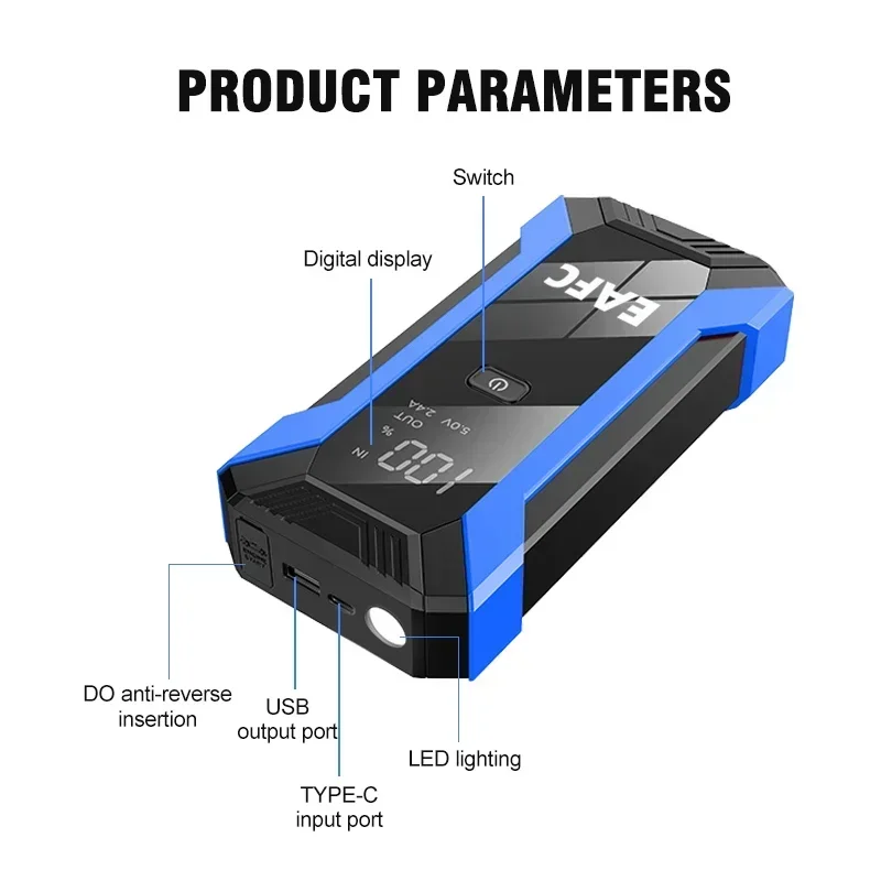 Car jump starter jump starter EAFC Car Jump Starter Power Bank 1200-2000A Portable Charger Car Booster 12V Auto Starting Device Emergency Battery Start