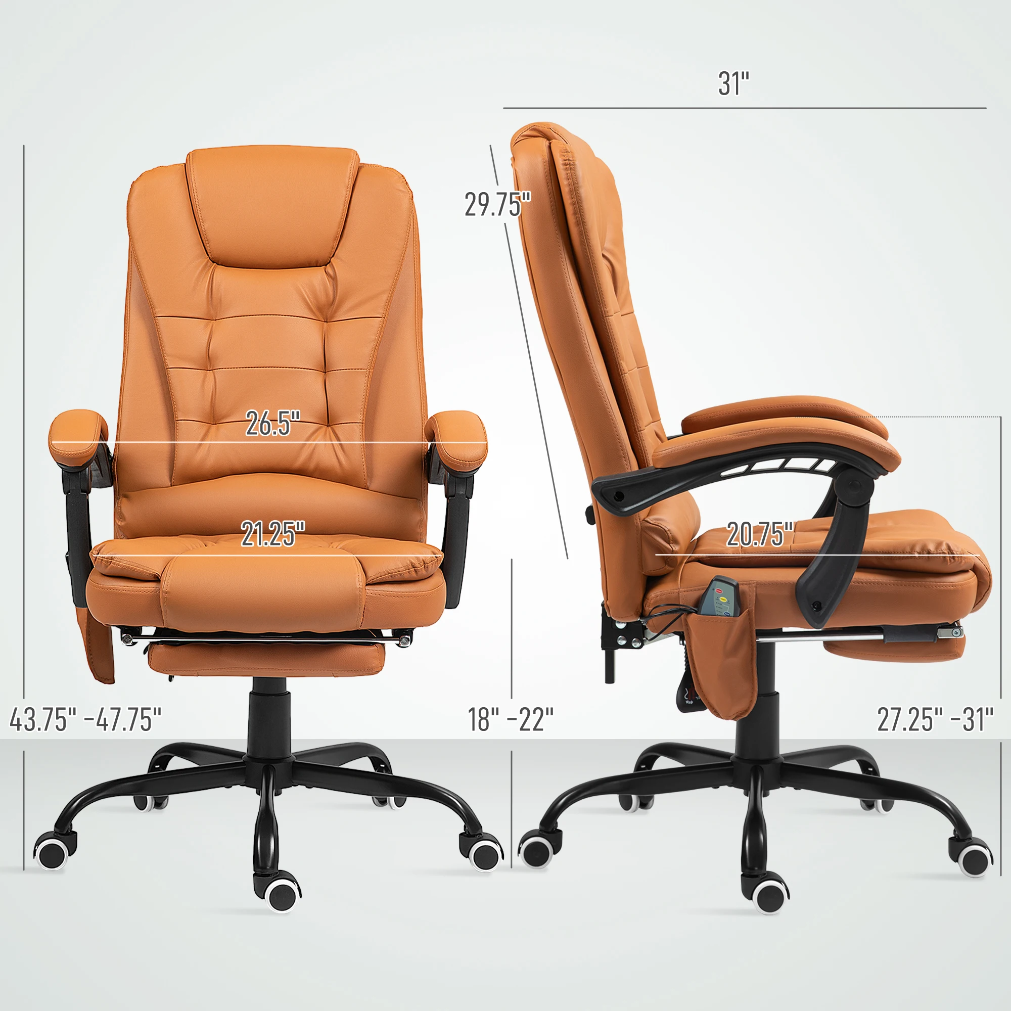 Pu Leather Massage Computer Chair W/ Padded Seat and Adjustable Height, Brown 3
