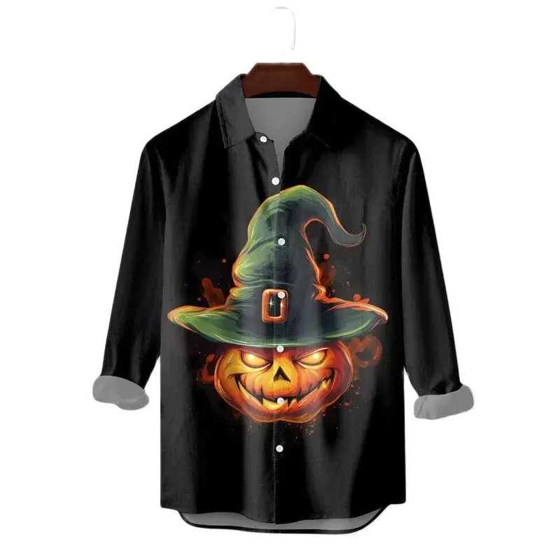 2023 new 3D printed shirt Amazon independent station Halloween explosion lapel beach short-sleeved shirt