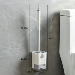 Wall - Mounted Long Handle Flexible Toilet Brush Set with Holder - Bathroom Cleaning Tool (White)