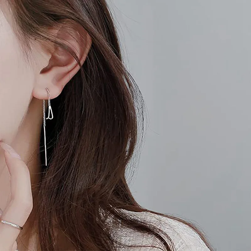 Fashion Box Chain Tassel Drop Earrings for Women Long Dangle Earring Piercing Line Accessories Thin Mini Trendy Ear Jewelry