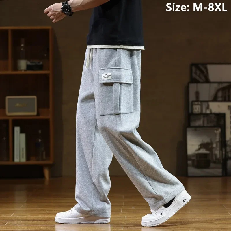 

8XL Mens Sweatpants Cargo Gray Sports Straight Loose Plus Size 7XL 6XL Overlarge Track Pants Boys Teenagers Wide Leg Trousers