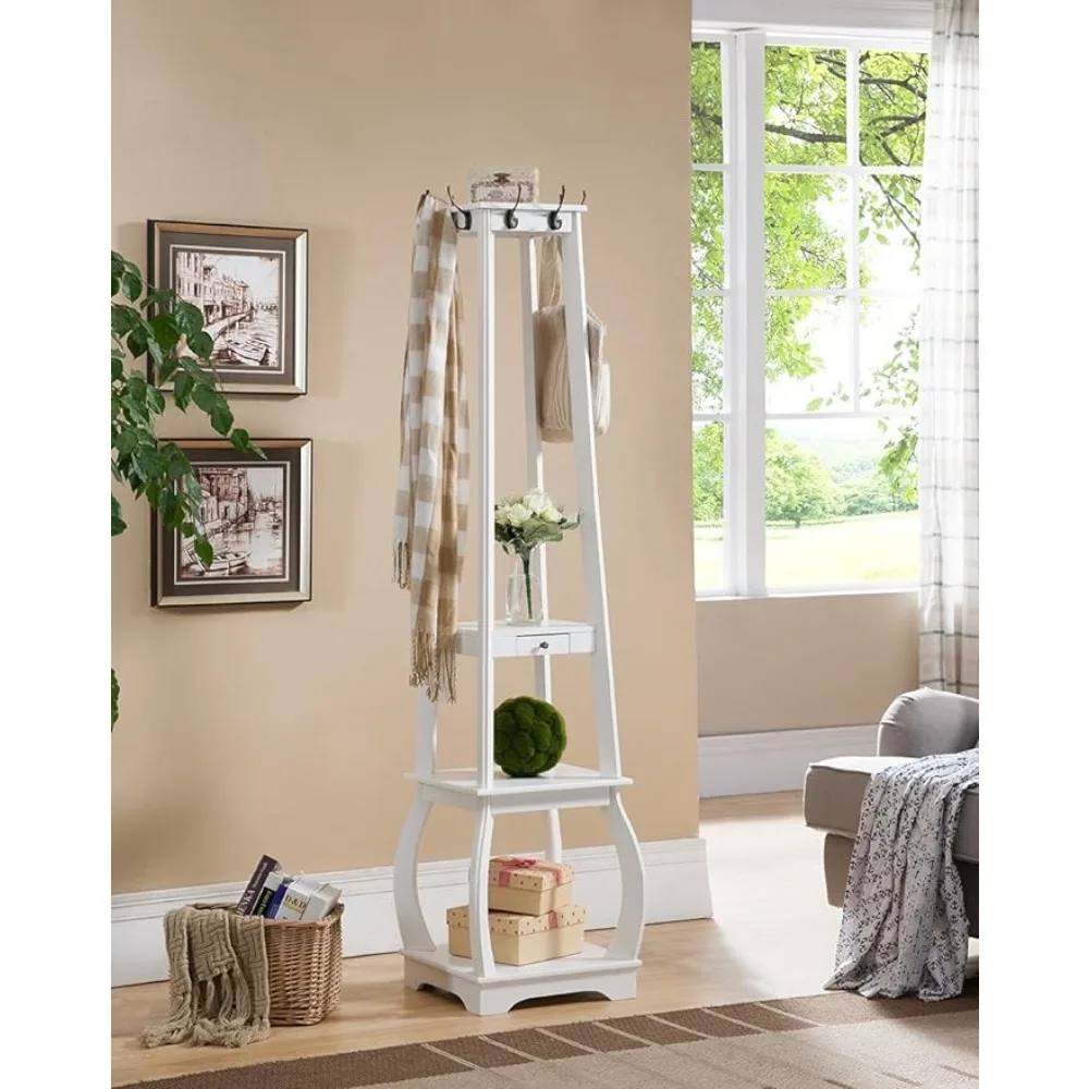 

Cloth Hanger for Clothes Furniture Entryway Coat Rack With Storage Shelves & Drawer Portable Clothesline Folding Underwear White