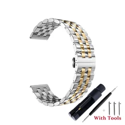 Stainless Steel Quick Release Watch Strap - Universal 20mm/22mm Waterproof Replacement Band - 22mm (Silver Gold)