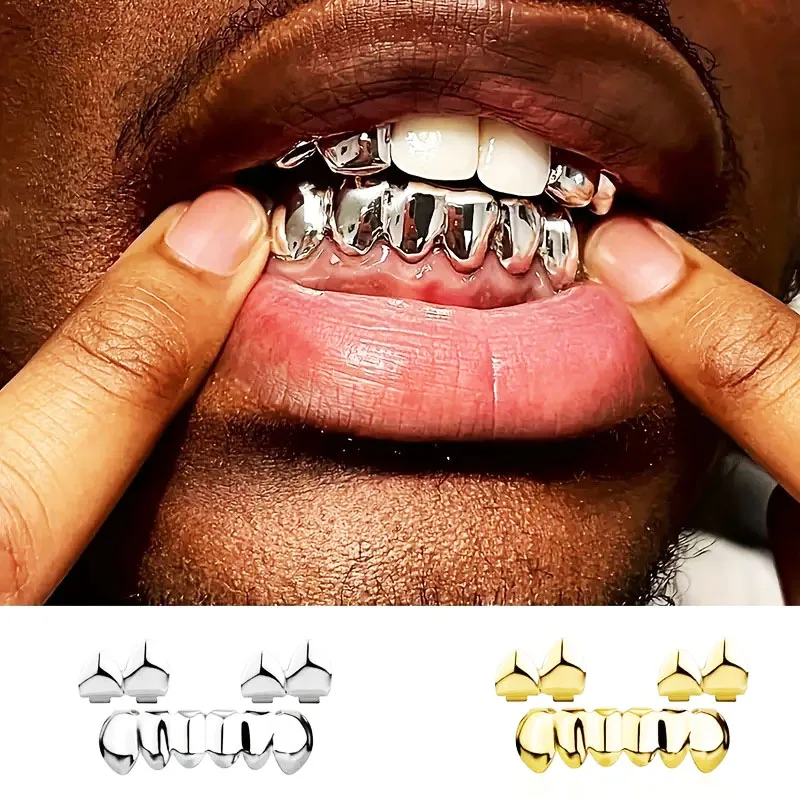 Dientes De Hip Hop Plateados - Grillz Ajustables, Cera De Fijación, Para Fiestas, Halloween Y Disfraces
