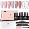 YOKEFELLOW Cherry Blossom Pink Gel Nail Polish Set with UV LED Light Base Gel Top Coat Starter Kit Popular Sheer Pink Gel Polish 1