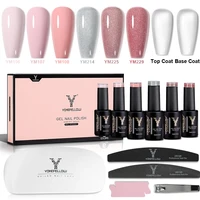 YOKEFELLOW Cherry Blossom Pink Gel Nail Polish Set with UV LED Light Base Gel Top Coat Starter Kit Popular Sheer Pink Gel Polish 1