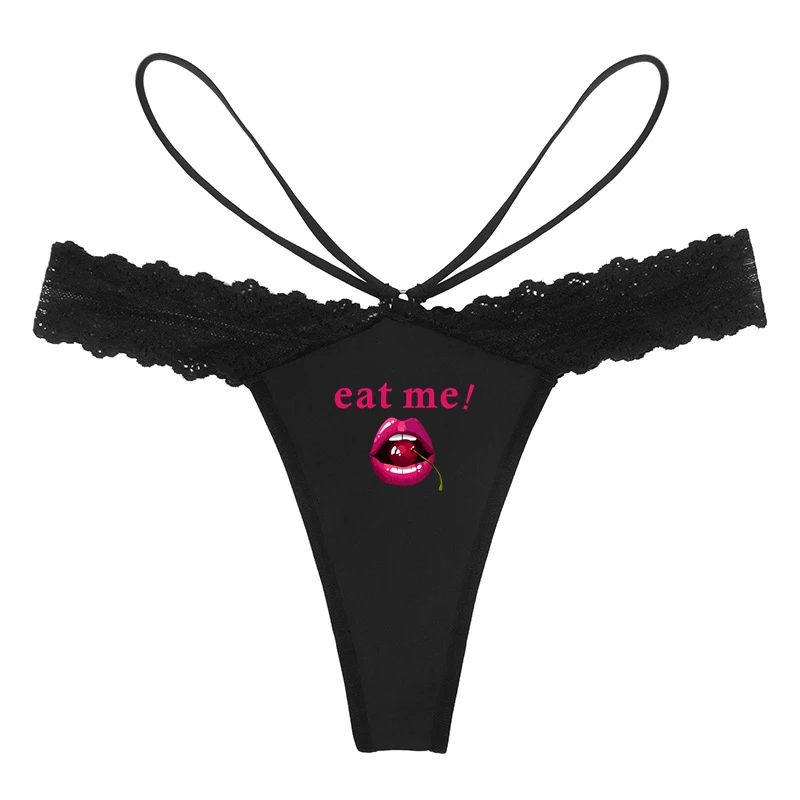 Red Mushroom EAT ME Print Women Sexy Lace Lingerie Temptation G String Naughty Underwear for Women New Fashion Panties