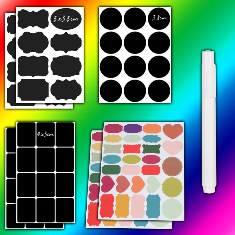 Chalkboard Stickers 48/72pcs Set Blackboard Stickers Kitchen Label Stickers Jar Waterproof Chalkboard Bottles Tags Blackboard Marker Pen