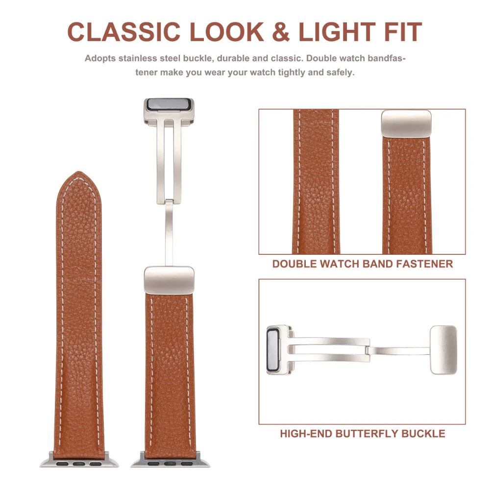 Leather Magnetic Buckle Strap for Apple Watch 49mm 45mm 41mm 40mm 44mm 42mm Watchband For iWatch Series Ultra 8 7 6 5 4 SE Belt