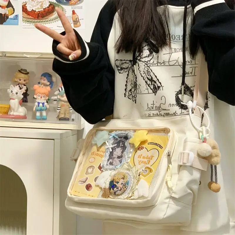 Fashion Japanese Style Transparent Itabag Harajuku Pvc Canvas Tote Bag Badge Display Large Capacity Lolita Handbag Daily 2025