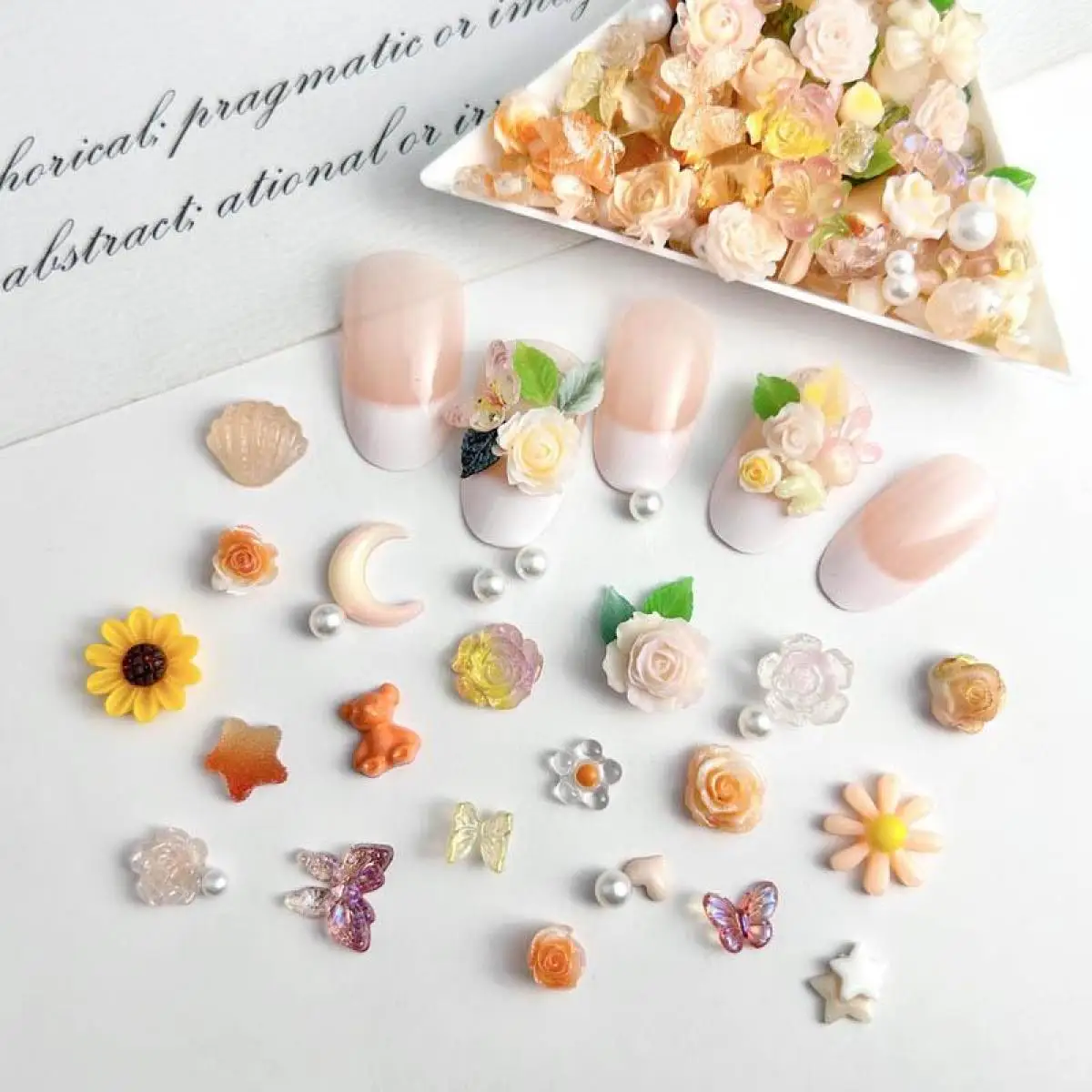 Random Mixed Orange Series Flower Butterfly Nail Charms 3D Resin Sunflower Bear Bow Nail Art Decorations Manicure DIY Supplies 4