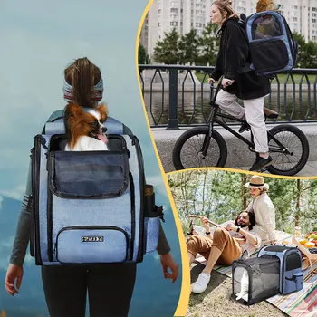 Pet Backpack Expandable Foldable Cat Carrier for Small Medium Dog and Cat Transport Dog Bag Large Space Pets Carrier with Zipper 6