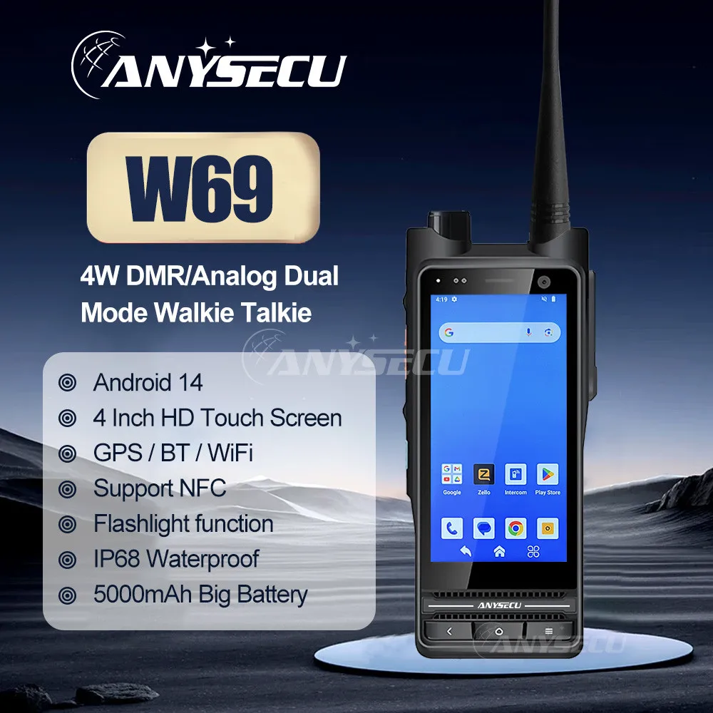 ANYSECU 4W DMR W69 Analog Dual-mode Walkie-talkie NFC IP68 Android Global version smart phone DMR POC 4G LTE radio zello/realptt