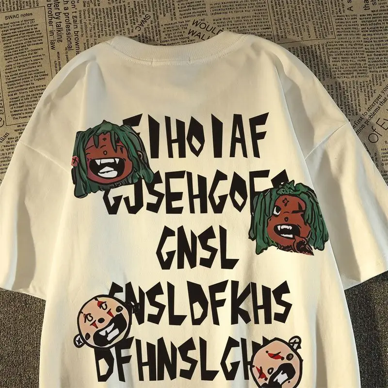 

Cotton Cartoon Printed Graphic T shirt Fashion summer Y2K Men Personalized Loose Fit Street Hip Hop Retro Oversized T shirt Top