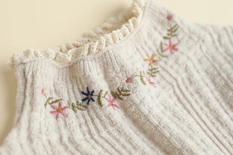 Autumn New Sweet Mock Neck Embroidered Pullovers Sweater Women Long Sleeve Casual Knitting Top Pullovers D259 5