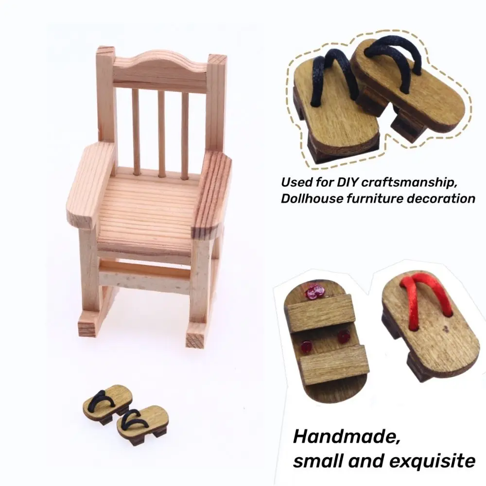 1 Pair 1:12 Dollhouse Miniature Herringbone Wooden Slippers Mini BJD Doll Dollhouse Clogs Anime Simulated BJD Doll Shoes