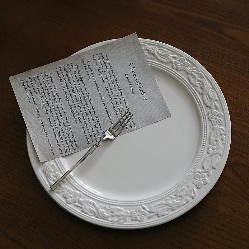 

Ahunderjiaz-Retro Ceramic Western Dinner Plate, European Roman Grain Steak Plate, Home Tableware Set, Photography Props