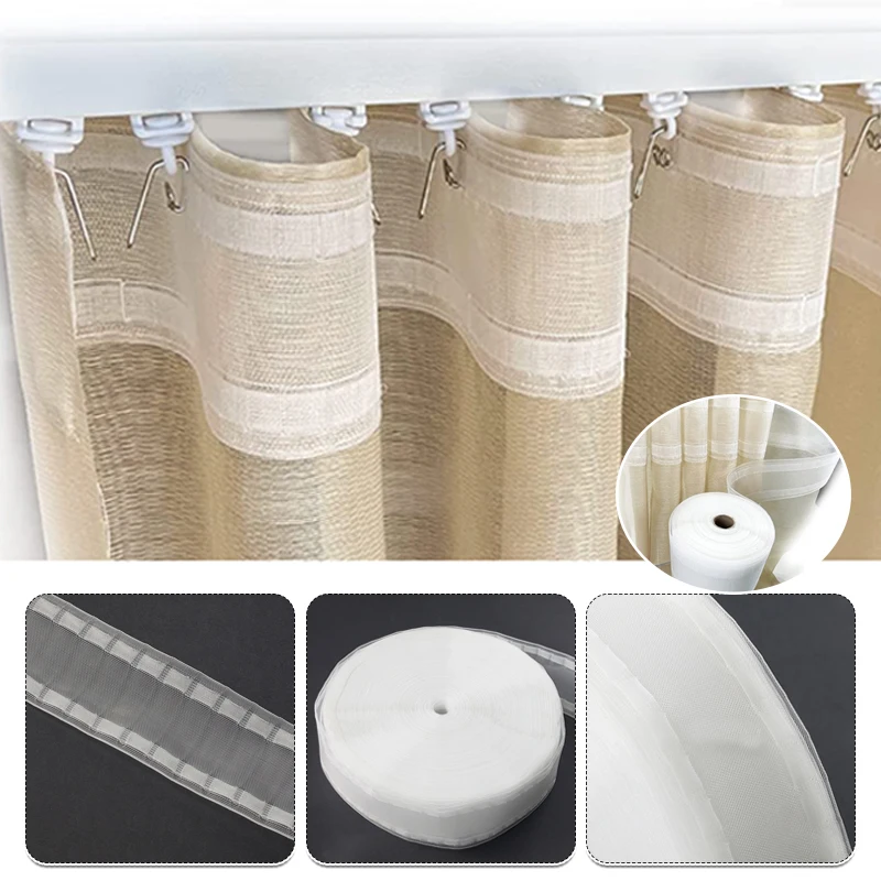 Curtain Accessory, 10 Meters/10.9 Yards White Curtain Tape Curtain Heading  Deep Pinch Pleat Tape with 20 Pcs Stainless Steel 4 Prong Curtain Pleater  End Tape Hooks Clips for Curtain DIY 