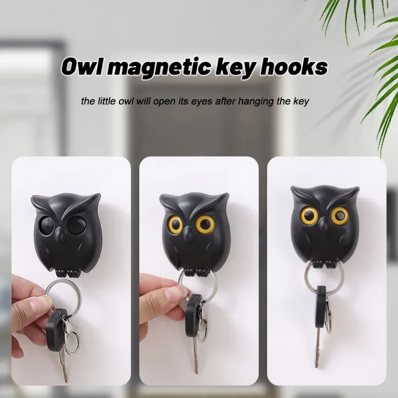 Description Picture 5 of item1/2PCS Magnetic Owl Key Holders Self Adhesive Magnets Hold Keychain Key Hanger Hooks Will Open Eyes Home Wall Decorative Hooks