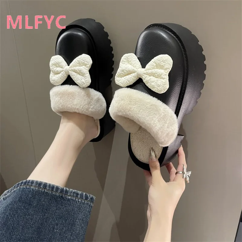 Women's slippers 2023 autumn winter new thick sole two wear bag heel plush female plush cotton shoes casual outer wear slippers