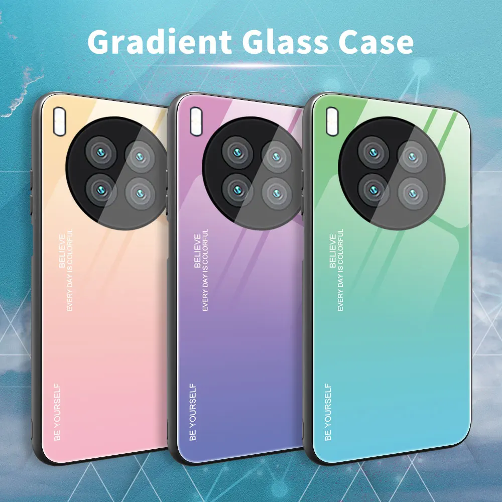 mobile phone pouch for ladies Gradient Glass Case For Huawei Nova8i 9Pro 8SE 7Pro 7i 6SE 5Z Dazzle Color shell Tempered Glass Cover For P Smart 2021 Y7A Y7P designer phone pouch