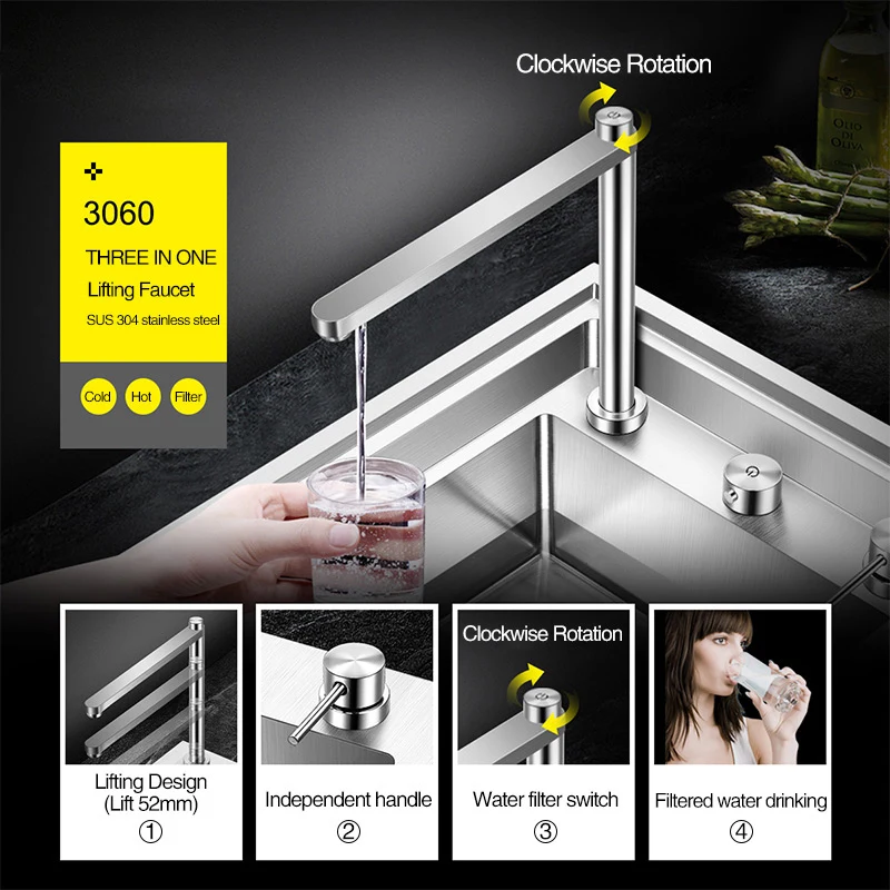 ASRAS Island Hidden Double Cover kitchen Sink Single Large Size 304 Stainless Steel 4mm Thickness Handmade Brushed kitchen Sinks 5