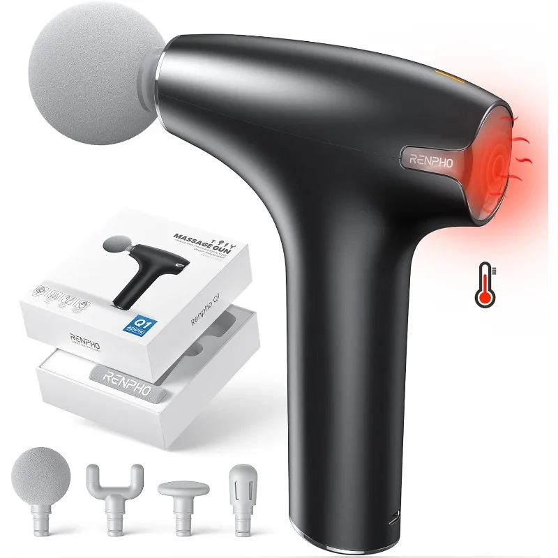 Mini pistolet de massage avec chaleur, pistolet de massage portable pour tissus musculaires profonds