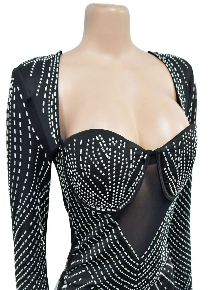 Beyprern Beautiful Black Rhinestone Padded Mini Dress Your Distraction Diamonds Party Dress Birthday Outfits Night Out Wear Robe - Image 6