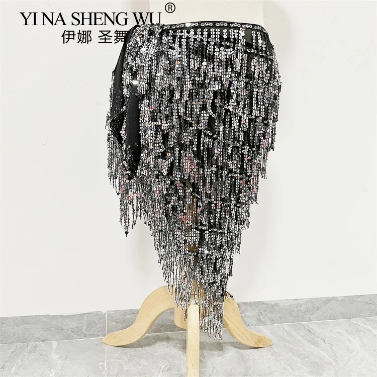 Gonna Di Danza Del Ventre, Gonna Di Paillettes, Cintura Di Danza Del Ventre Da Donna Sciarpa For I Fianchi Accessori Da Danza For Donna Frange Rete Con Paillettes Cintura A Triangolo Di - Foto 4