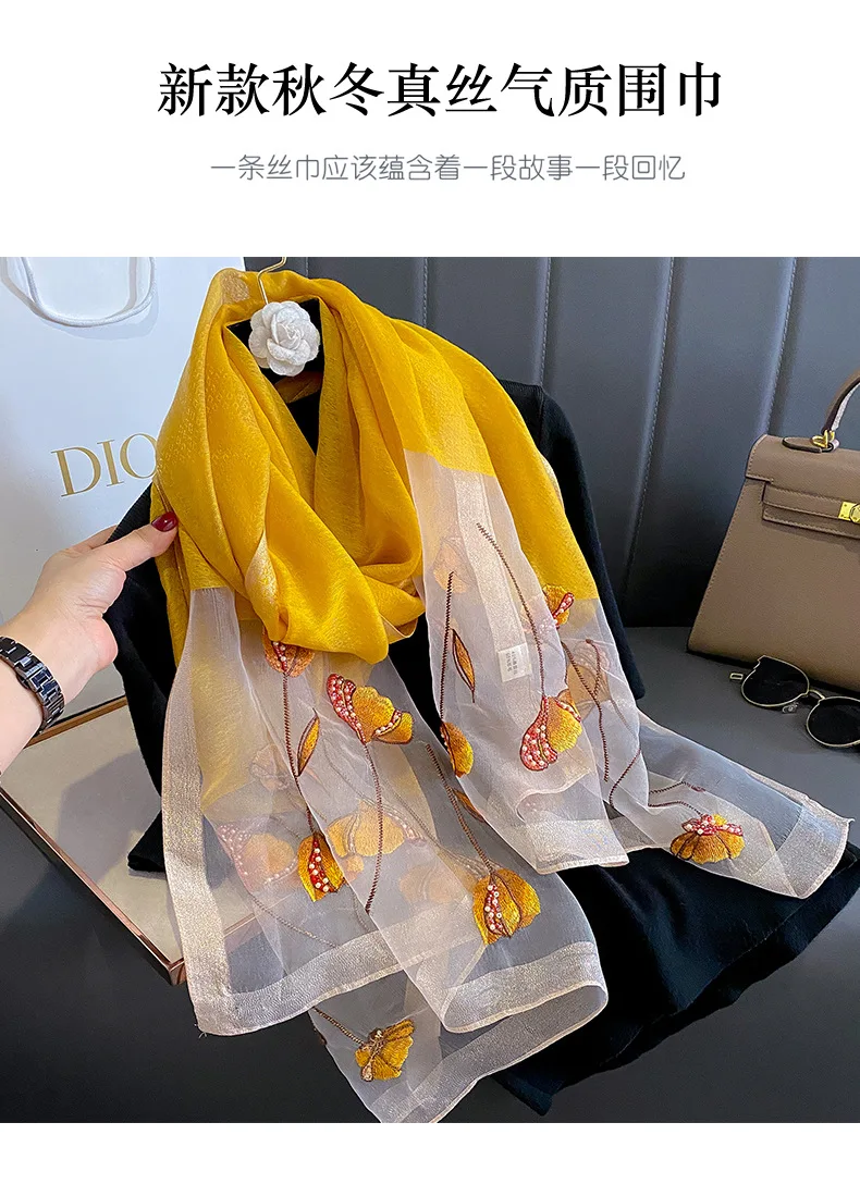 Sciarpa misto lana e seta semi trasparente con tulipani e perline per mezze stagioni (90*180cm) 47 Sciarpa misto lana e seta semi trasparente con tulipani e perline per mezze stagioni (90*180cm) - immagine 7