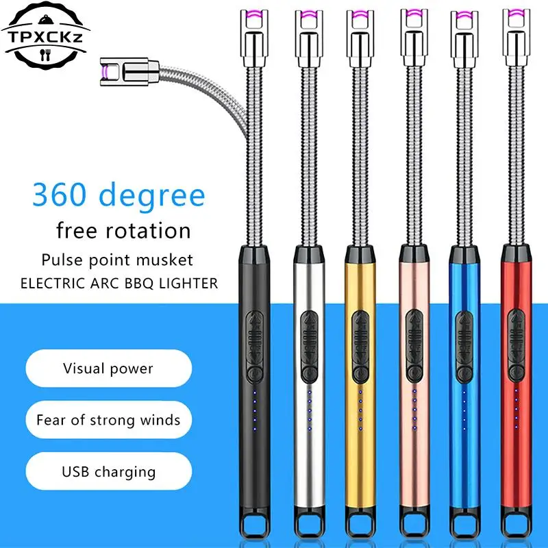 360&deg; Electric Arc BBQ Lighter USB Windproof Flameless Plasma Ignition Long Kitchen Lighters Gas Lighter for Candle Gas Stove electric arc lighter