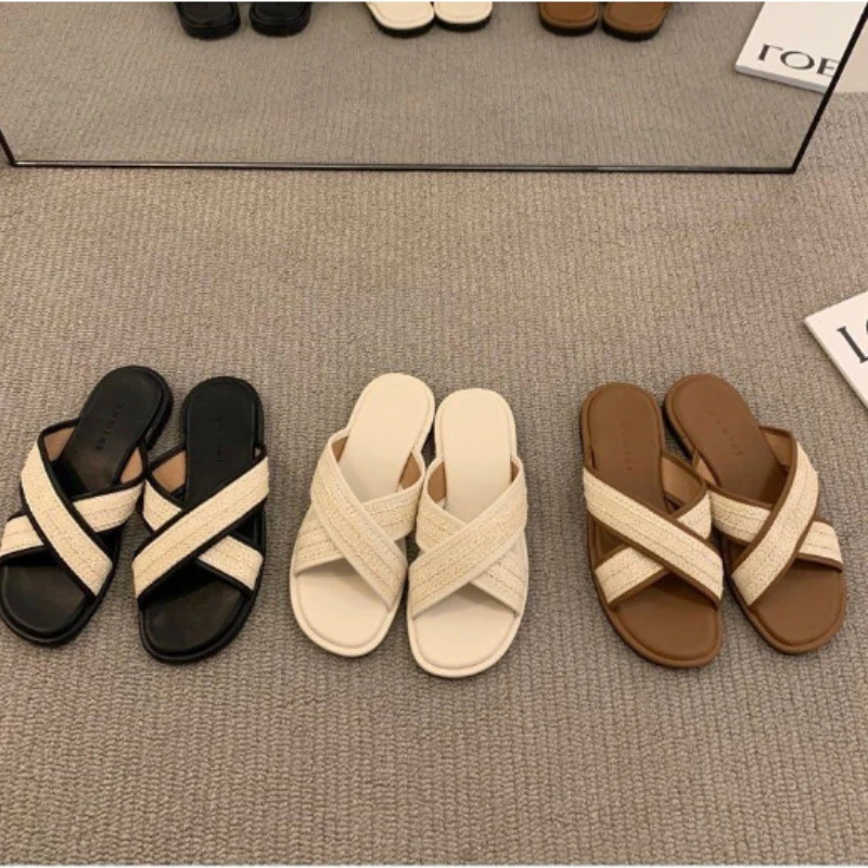 

Vintage woven Roman sandals for women's shoes 2023 new summer French niche design cool slippers