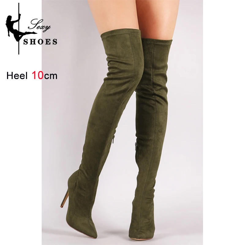 Sexy Slim Long Thighs Women Boots Club Over The Knee High Heels Candy Color Pointed Toe Lady Shoes Autumn New Model Elastic Boot