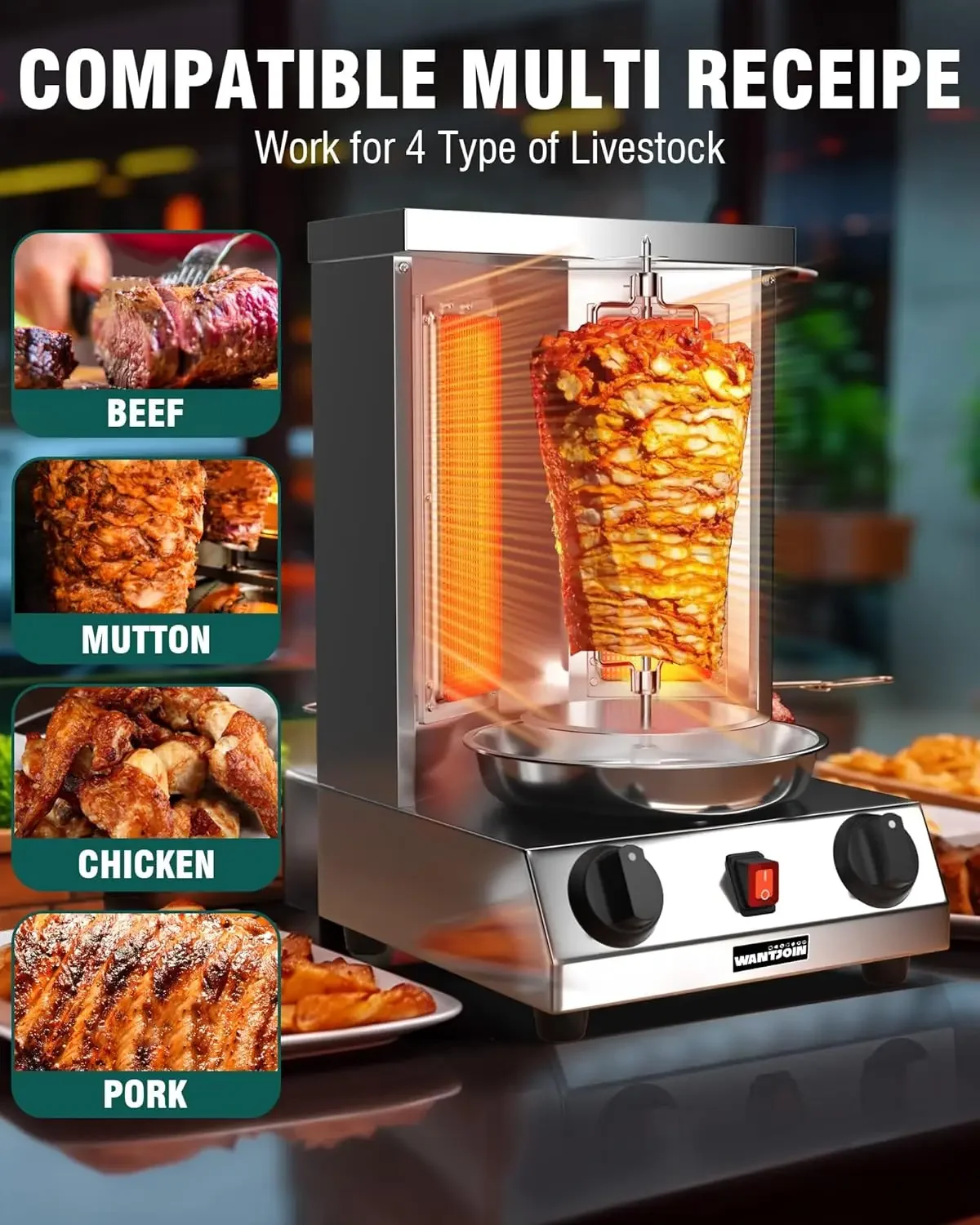 Grill Machine, Gas Vertical Rotisserie with 2 Burners for Home, Rotating Doner Kebab Oven Broiler G 5