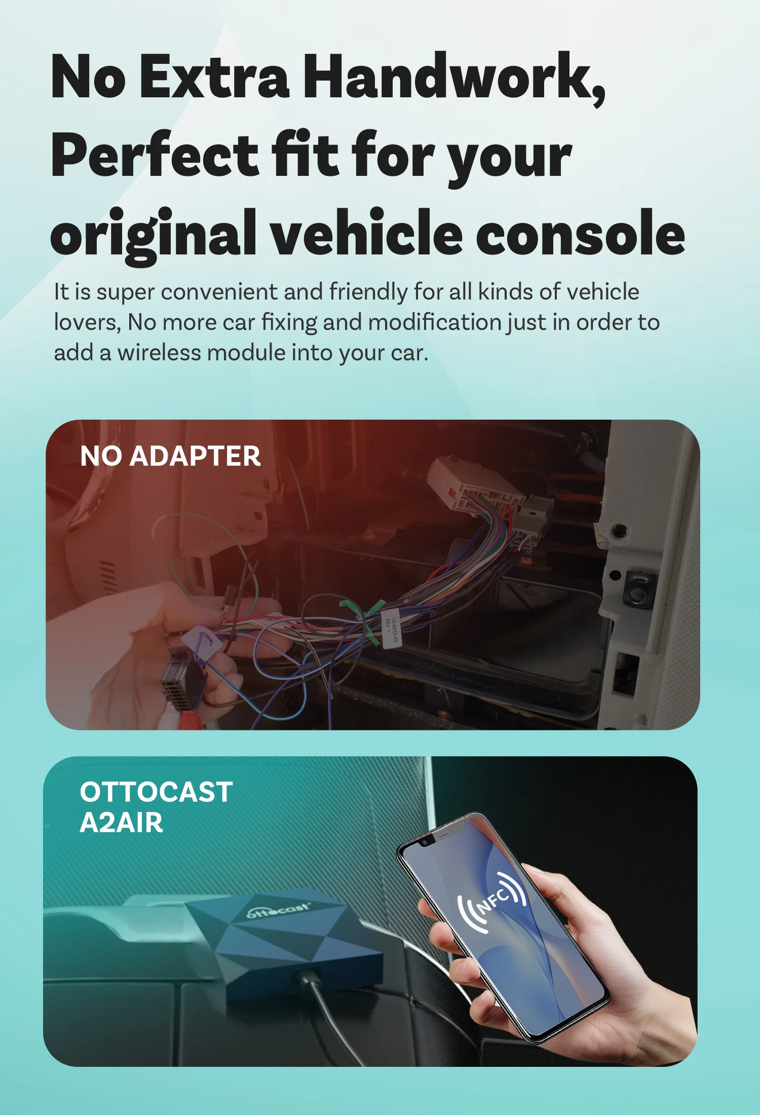 A2Air Wireless Android Auto Adapter Wired to Wireless USB Dongle NFC Connection