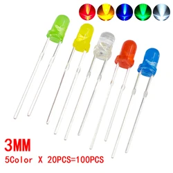 100pcs Multicolor LED Light Assortment Kit for DIY Electronic Projects (3mm 100pcs)