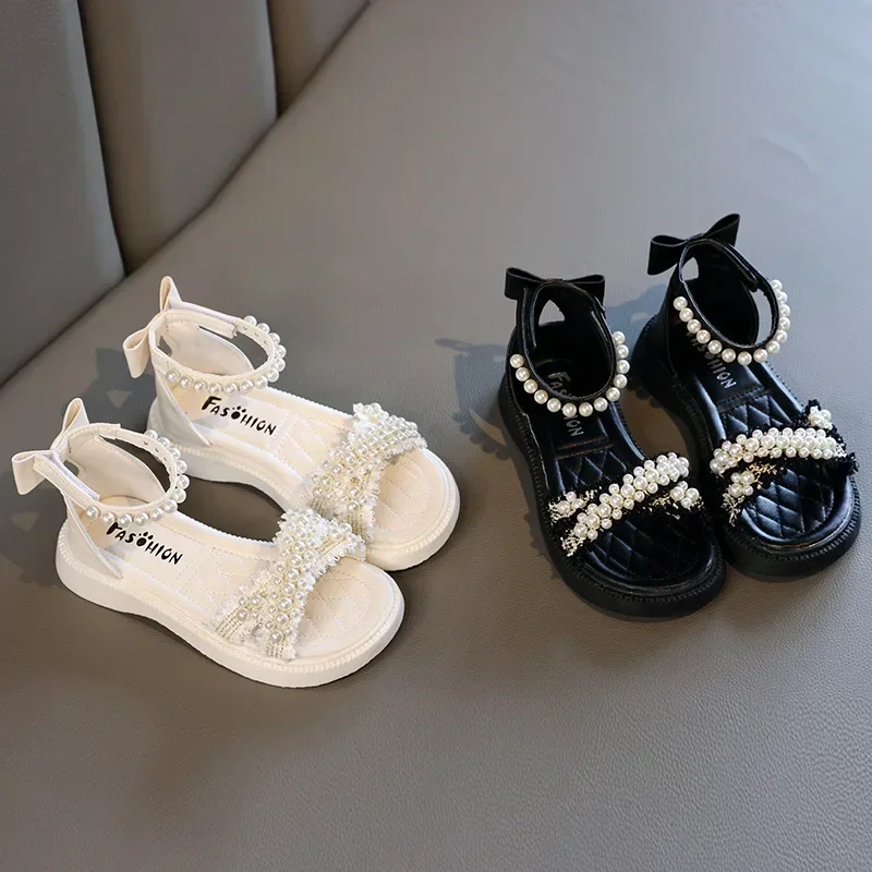 Children's Sandals Summer Girls Princess Causal Bowtie Roman Sandals Fashion Sweet Kid Party Non-slip Open-toe Sandals Hook Loop