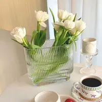 Vertical Pattern Glass Vase Nordic Transparent Hydroponic Flowerpot Decorative Ornaments Living Room Flower Vase Home Decoration 1