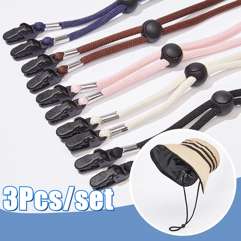 3Pcs 탄성 모자 홀더 분실 방지 방풍 모자 스트랩 조정 가능한 모자 턱 끈 이동식 모자 바람 로프 태양 모자 끈