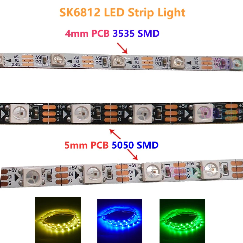 

DC5V 1m 2m 4mm/5mm/7mm PCB SK6812 LED Strip Light SMD 5050 3535 RGB Addressable Flexible Pixels 60/144 Leds/m Lamp Tape IP30