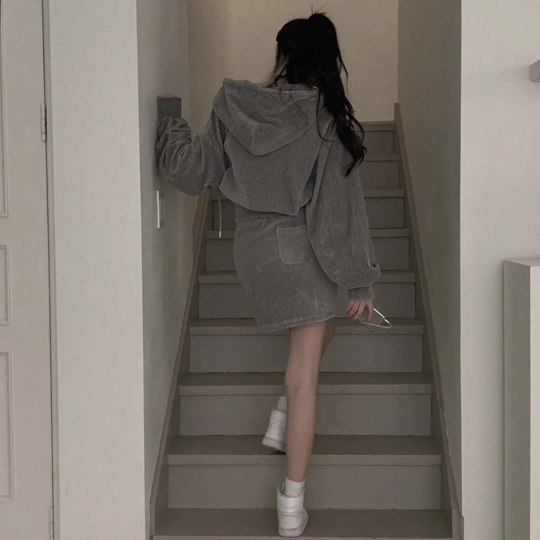 Korean CHic Corduroy Two-piece Skirt Sets Women Hoodie Crop Top Coats Bodycon Mini Skirt Autumn Winter New Outfits Casual Suit