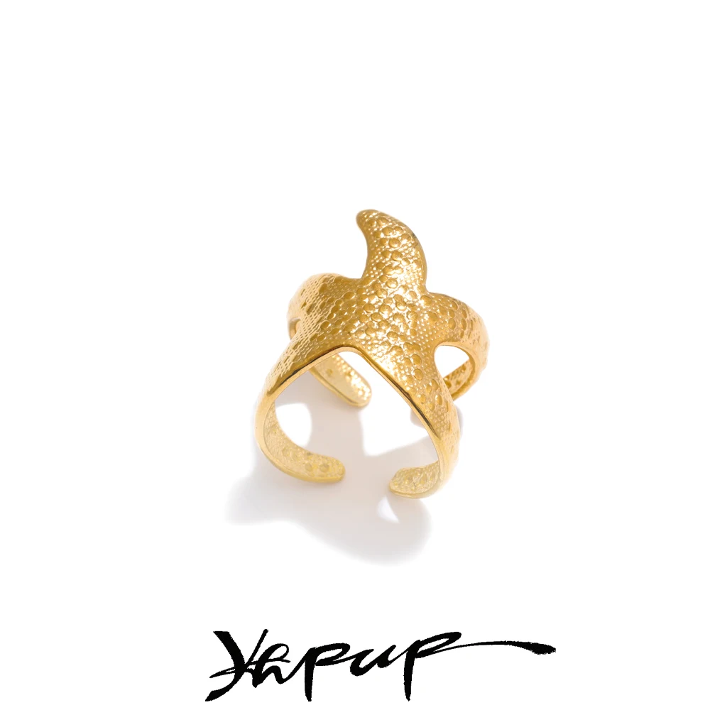 Yhpup Starfish Open Ring Waterproof 18K PVD Plated Jewelry