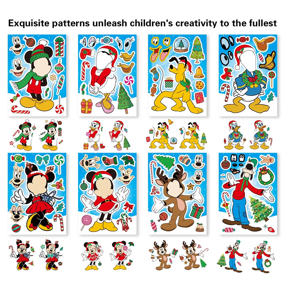 

8/16sheets Disney Anime Children Puzzle Stickers Make Mickey Donald Duck Face Fun Cartoon Decal Toy Assemble Jigsaw Kids Sticker
