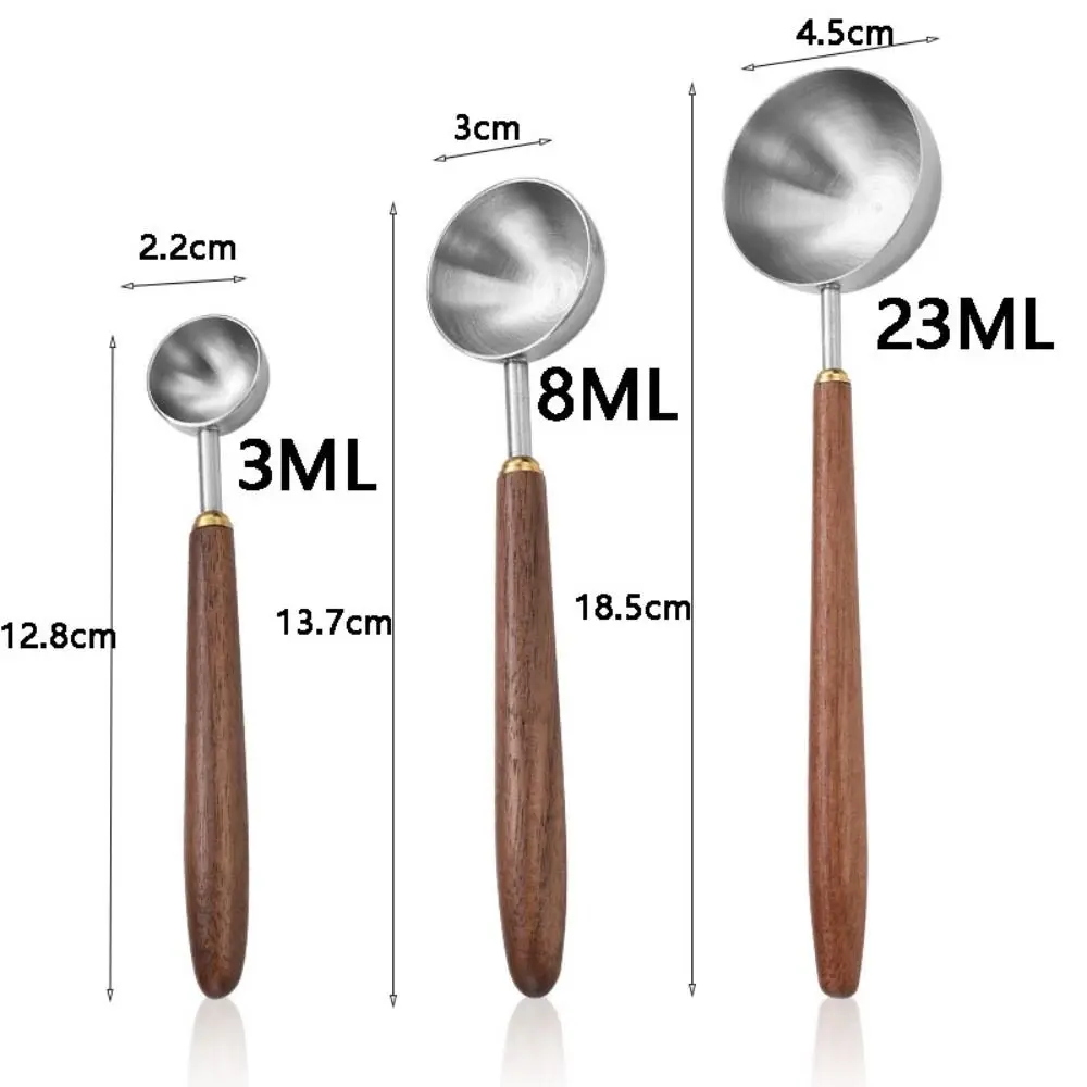 304 Stainless Steel Coffee Bean Measuring Spoons Walnut Handle Long Handle 3/8/23ML Scoop kitchen measuring spoons,measuring spoon set,electronic measuring spoon,measuring cup and spoon set