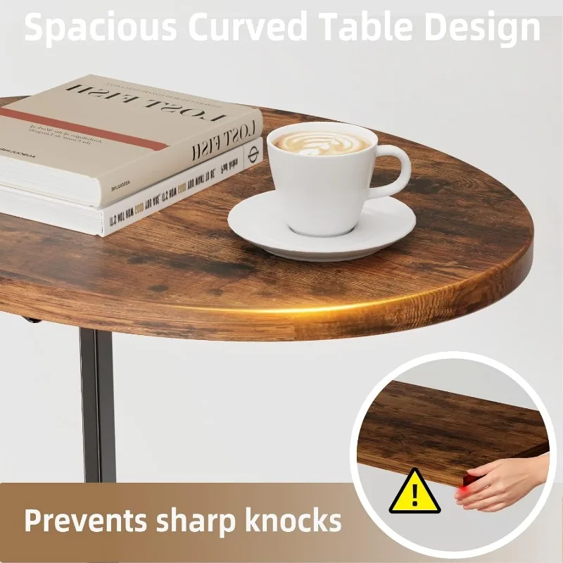 Folding Side Table End Couch Tables,Metal Frame C-Shaped TV Stand for Sofa Living Bedroom Bedside Coffee Small Spaces 4
