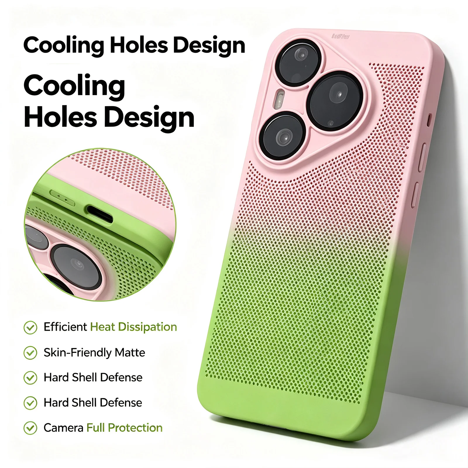 Breathable Mesh Gradient Shockproof Hard Case with Enhanced Camera Protection