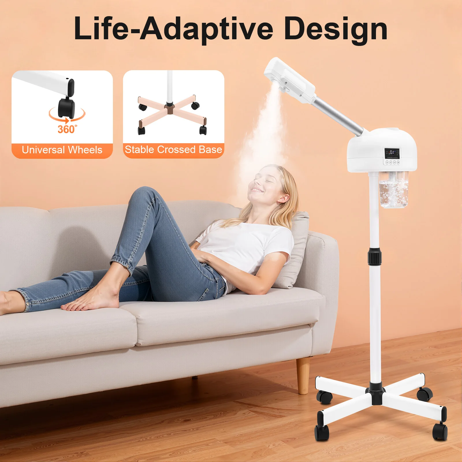 750W Standing Facial Steamer,360° Rotatable Arm w/ Height Adjustment, Professional Facial Steamer for Beauty Salon Home