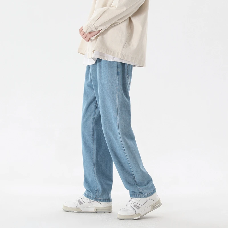 남성용 캐주얼 발목 길이 청바지, 클래식 남성 스트레이트 데님 와이드 레그 팬츠, 연청 그레이 블랙 3XL, 2023 신상 한국 패션